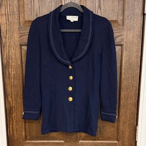 St. John Collection by Marie Gray Navy Santana Knit Jacket Gold Buttons Size 8